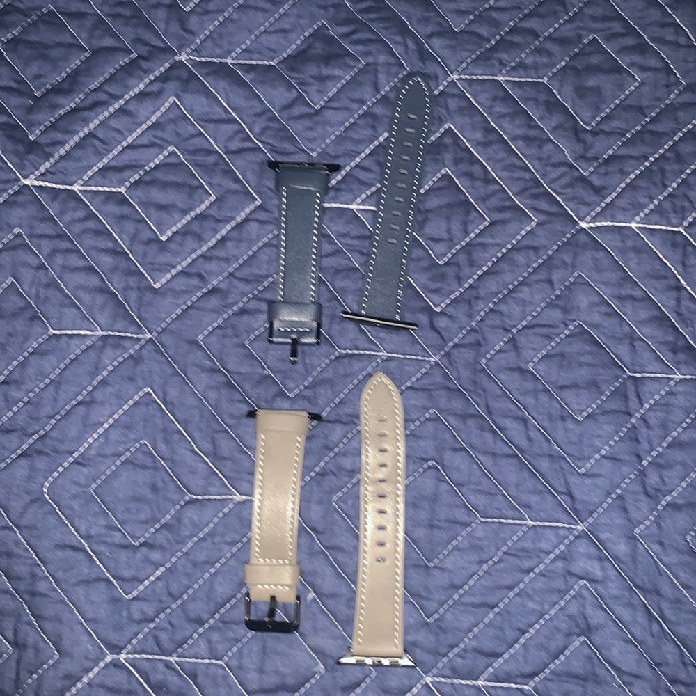 Pair of Apple Watch bands - blue and gray leather - 42mm - 48mm